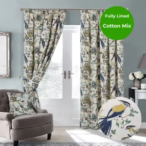 Home Curtains Kensington Fully Lined Botanical 90w x 72d" (229x183cm) Blue Pencil Pleat Curtains (PAIR)