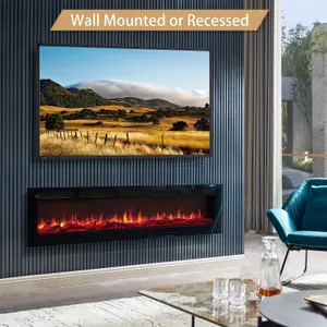 FlameKo Wilton 70"/178cm Electric Fireplace, Wall Mounted, Recessed, Media Wall, Heater, Remote Control