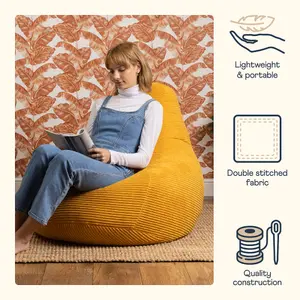 icon Dalton Corduroy Bean Bag Chair Ochre Yellow Recliner Bean Bags