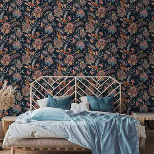 Holden Bazaar Animal Jacobean Wallpaper Navy 13451