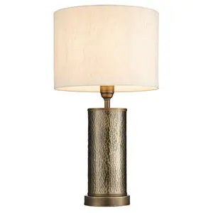 2 PACK Hammered Bronze Table Lamp Aged Metal & Off White Shade Bedside Light