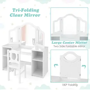 Costway 2-in-1 Kids Vanity Table & Chair Set Makeup Table Dressing Table Desk