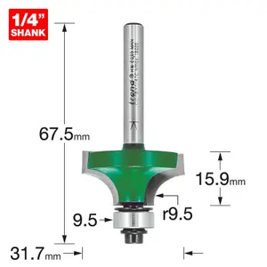 Trend C078 x 1/4 TC Round Over Two Flute Cutter 9.5 x 15.9mm