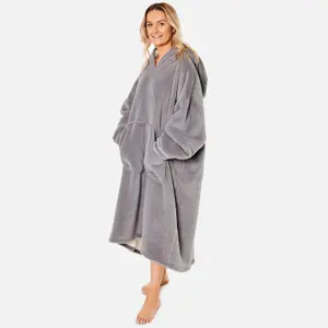 Sienna Long Hoodie Blanket Soft Sherpa Fleece Oversized Sweatshirt - Charcoal