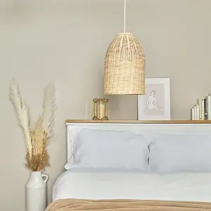 ValueLights Rattan Modern Rattan Basket Ceiling Pendant Light Shade In Natural Wicker Finish