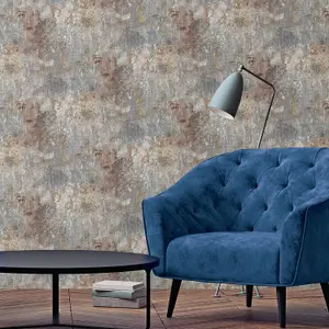 Galerie Grunge Blue Brown Grey Industrial Collage Smooth Wallpaper