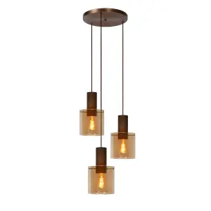 Lucide Toledo Vintage Cluster Pendant Light - 3xE27 - Amber