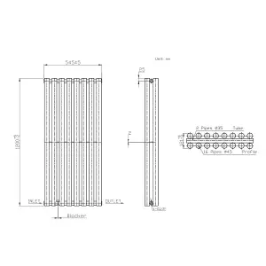 Right Radiators 1200x545 mm Double Vertical Round Column Style Designer Radiator Heated Rads Anthracite