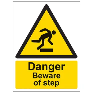 Danger Beware Of Step - Warning Sign - Adhesive Vinyl - 200x300mm (x3)