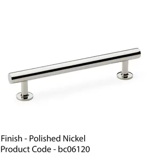 Round T Bar Pull Handle - Polished Nickel 128mm Centres SOLID BRASS Drawer Door