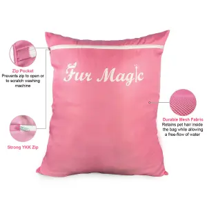 Fur Magic Pet Laundry Bag & Pair of Hair Catchers - Keeps Your Washing Machine Free of Pet Hair, Pink