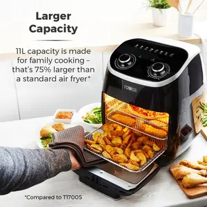 Tower T17038 Xpress 5-in-1 Manual Air Fryer Oven with Rapid Air Circulation, 60-Minute Timer, 11L, 2000W, Black