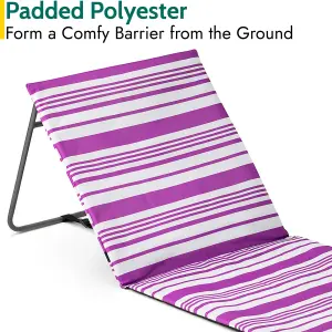 Beach Mat With Adjustable Backrest Folding Sun Lounger Chair With Carry Handle - Purple