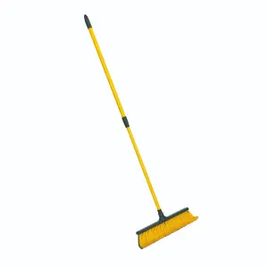 Pull-Push Broom - Outdoor Garden Rake Brush Tool with Telescopic Adjustable Handle & Curved Bristles - H80-140 x W34 x D8.5cm