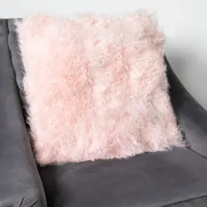 Genuine Pink Curly Sheepskin Cushion 45x45cm