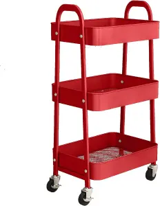 simpa 3 Tier Metal Multipurpose Wheeled Storage Cart - RED