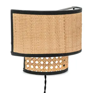 ValueLights Grant Plug in Natural Rattan Wicker Cane Easy Fit Wall Light - Bulb Included