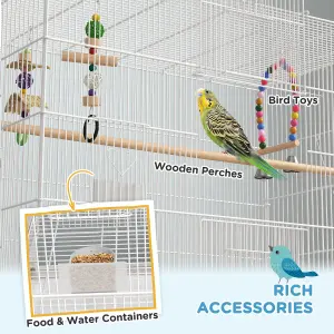 PawHut Bird Cage with Stand, Wheels, Toys, for Budgies, Finches, White