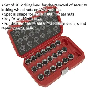 Comprehensive 20-Piece Locking Wheel Nut Key Set for Vehicle Dealers and Repair Centres