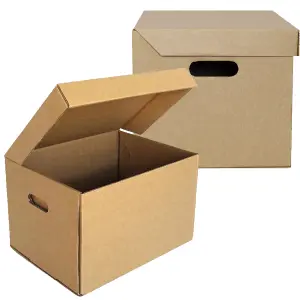 20 x Archive Cardboard Filing Storage Boxes 15x12x9" With Hinged Lids