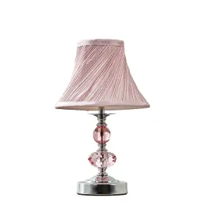 ValueLights Jaigier Modern Polished Chrome Touch Table Lamp with Pink Pleated Shade