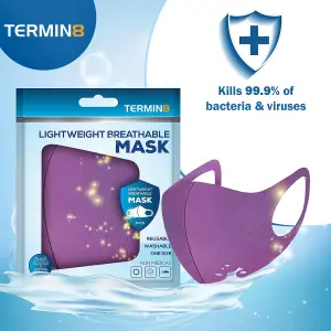 Termin8 Lightweight Breathable Reusable Face Mask for Adults, Machine Washable - Purple