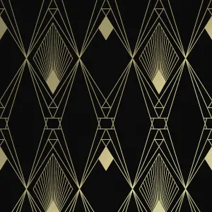 Next Deco geometric Black Metallic effect Smooth Wallpaper Sample