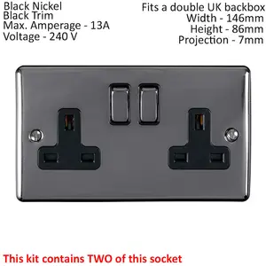 BLACK NICKEL Bedroom Socket & Switch Set - 1x Light & 2x Double UK Power Sockets