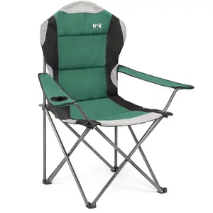 Folding Camping Chair Deluxe Padded High Back Portable Garden Fishing Trail - Green