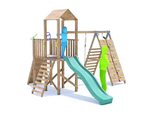 Dunster House Climbing Frame with Swing, Slide, Tall Wall FrontierFort High