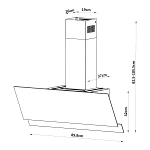 GoodHome AirSensor GHAG90ASBL Black steel & glass Angled Cooker hood (W)89.8cm - Gloss black