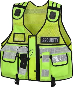 RAC3 High-Vis Security Vest, Reflective Strips, Body Camera Mount, Multiple Pockets, Fits upto 5XL, Available in 5 Colors (Yellow)