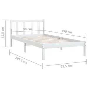 Berkfield Bed Frame White Solid Wood Pine 90x190 cm Single