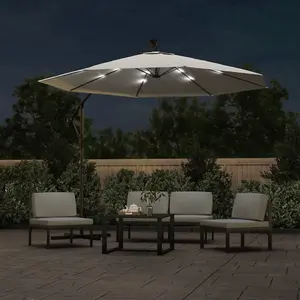 Berkfield Hanging Parasol with LED Lighting 300 cm Sand Metal Pole