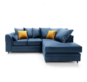 Chicago Velvet Right Facing Corner Sofa in Dark Blue