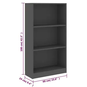 Berkfield 3-Tier Book Cabinet Grey 60x24x109 cm Engineered Wood