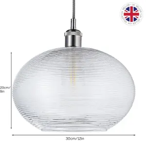 Contemporary Clear Ribbed Spiral Glass Easy Fit Drum Shaped Pendant Light Shade