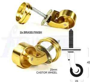 2x BRASS CASTOR & RING 25mm SCREW IN CASTOR  FURNITURE BEDS SOFAS CHAIRS STOOLS