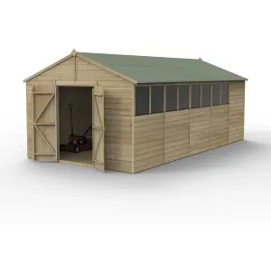 Forest Garden Beckwood Shiplap 20x10 ft Apex Natural timber Wooden Pressure treated 2 door Shed with floor & 8 windows - Assembly service included