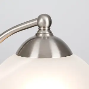 ValueLights Stamford Curved Brushed Chrome and Frosted Glass Bedside Table Lamp