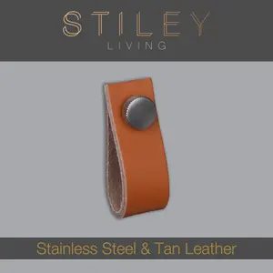 Tan Leather Handle With Knurling Fixing - Stainless Steel