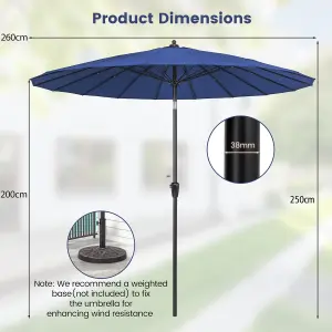 Costway 2.6 M Round Patio Sun Umbrella Outdoor Large Pulley Lift Market Umbrella