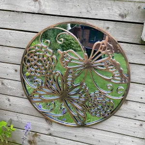 Butterflies Round Tree of Life Style Outdoor Garden Copper Wall Mirror Great Memorial or Wedding Gift Decor