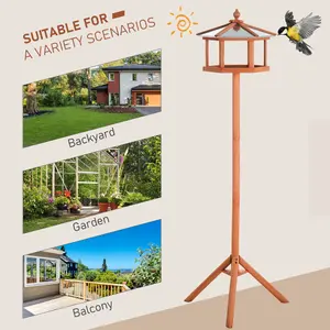 PawHut Bird Table Wooden Feeding Station with Stand for Garden Wooden 153cm