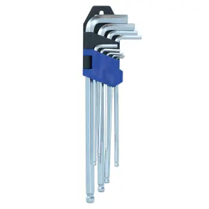 Hex / Allen Keys Ball Ended Metric 1.5mm - 10mm 9pc Set Extra Long BERGEN AT837