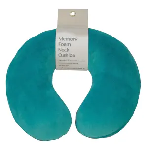 Memory Foam Neck Cushion - Green Velour Removable Cover - Reduces Neck Tension