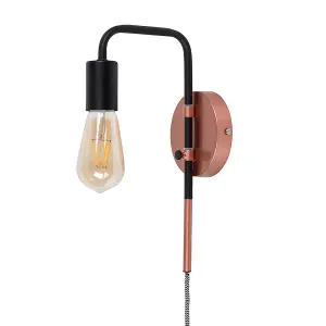 ValueLights Holden Industrial Copper and Black Pipework Plug in Swing Arm Wall Light