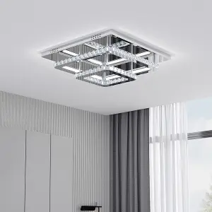 Modern 50cm Double Tiers Square Crystal LED Flush Mount Cool White Ceiling Light Fixture Chandelier