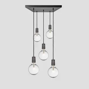 Industville Sleek Edison Square Cluster Lights, 5 Wire, Pewter