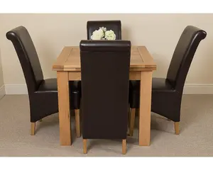 Richmond 90cm - 150cm Square Oak Extending Dining Table and 4 Chairs Dining Set with Montana Brown Leather Chairs